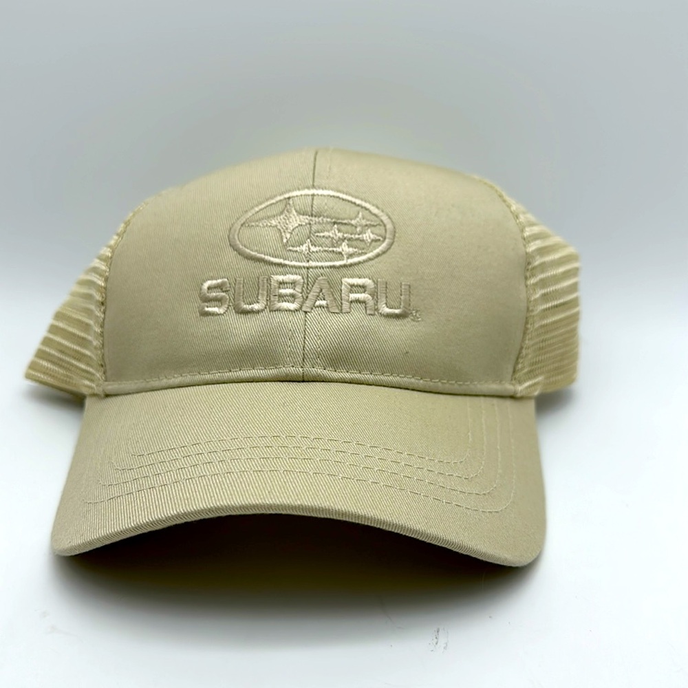 Subaru tan snap back mesh trucker hat - never worn